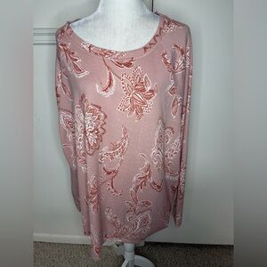 Emily Daniels Paisley Print Long Sleeve Top in Pink 3X new with tag
